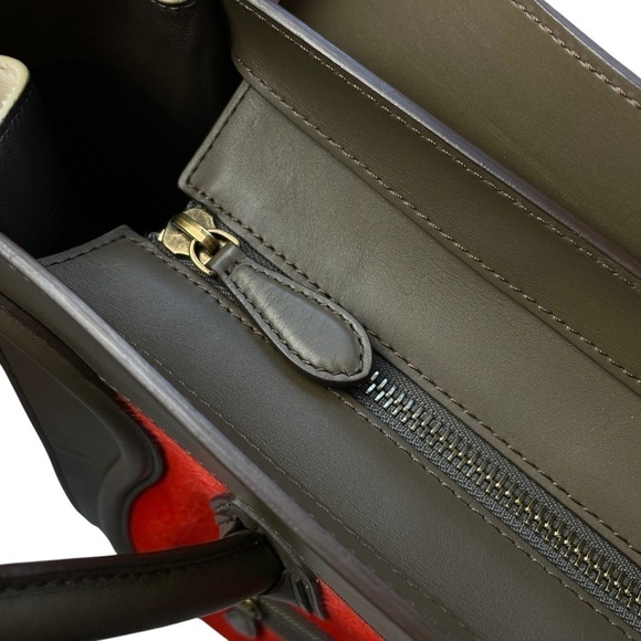 CELINE Tri-Color Pony Hair Calfskin Leather Mini Luggage Tote Bag Red Beige - Picture 10 of 16